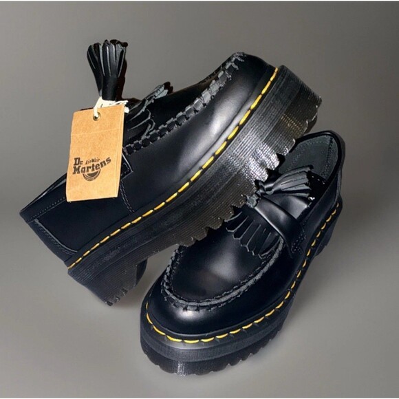 Dr. Martens Adrian Quad Black Leather Platform Tassel Loafers Women's - Picture 2 of 5